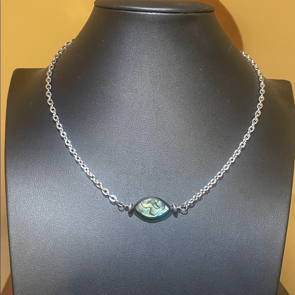 Abalone Shell Layering Necklace 16 inch Stainless Steel
